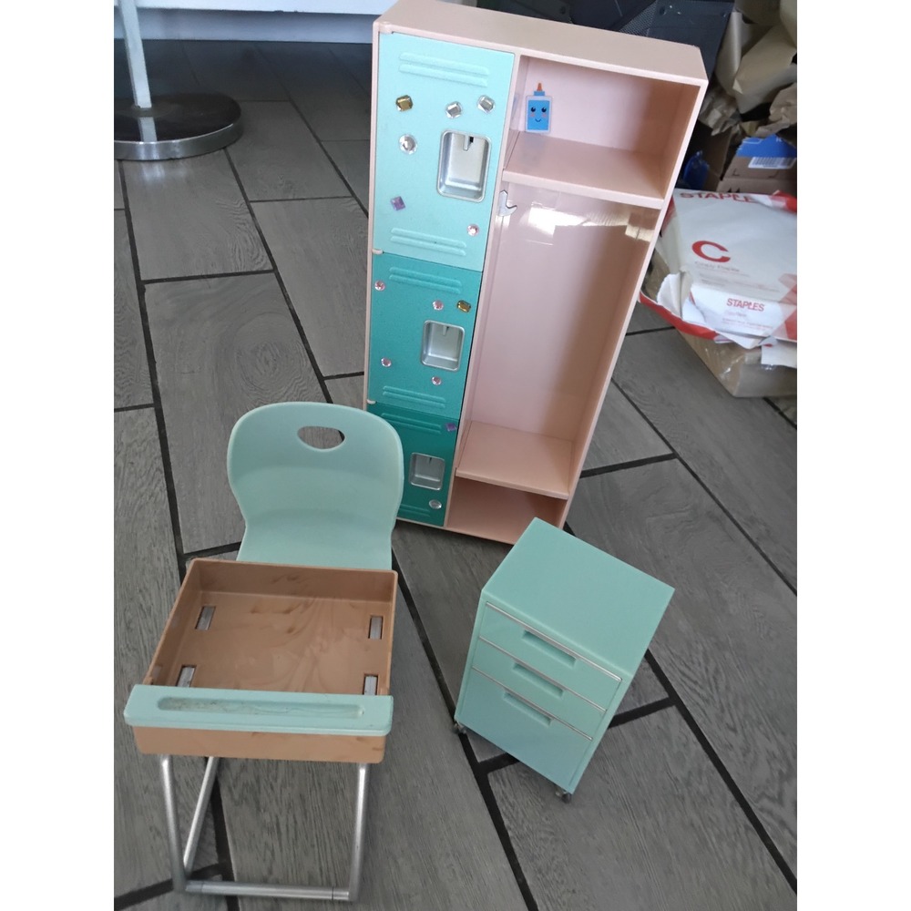 Our Generation Doll School Furniture Set Locker Desk Filing Cabinet Battat‎ 18in
